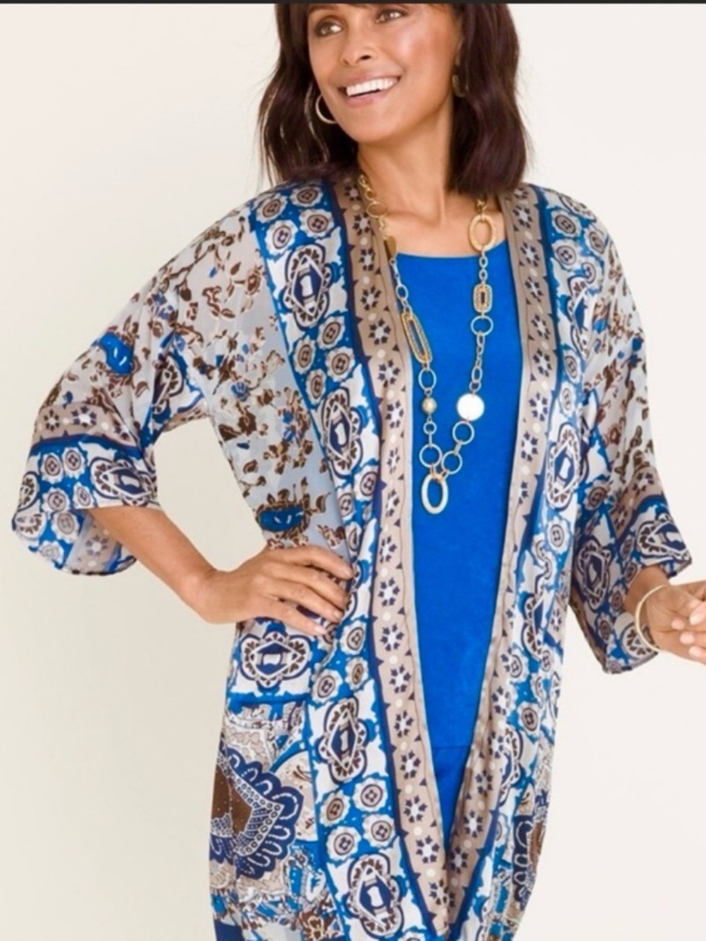 Chico’s Travelers Collection Silky Print Kimono